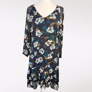 Cabi Floral Dress V-Neck Tiered Ruffle Hem Size XS